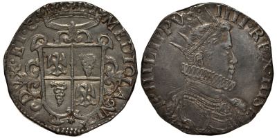 Милан 1 дукатон 1622 Филипп IV Испанский Dav. 4001, Crippa 11 (R3) серебро 00-000-00