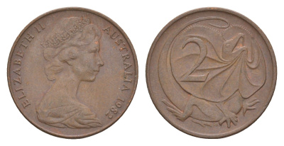 Австралия 2 цента 1982 Елизавета II (1952-2022), плащеносная ящерица KM 63 бронза 4655-1248