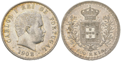 Португалия 500 реалов 1908 Карлуш I (1889-1908) KM 535 серебро 4512-721