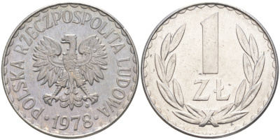 ПОЛЬША 1 ЗЛОТЫЙ 1978 MW KM 49.1 алюминий UNC 68-427