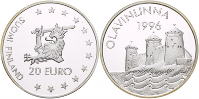 Финляндия 20 евро 1996 Крепость Олавинлинна KM x22 серебро PROOF 1066-2-46