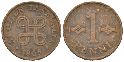 Финляндия 1 пенни 1965 KM 44 медь 4617-1254