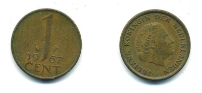 НИДЕРЛАНДЫ 1 ЦЕНТ 1967 ЮЛИАНА KM 180 бронза 45-1234