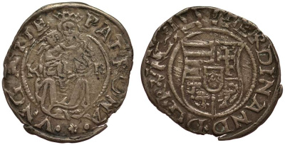 Венгрия 1 денар ND КВ, Фердинанд I (1526-1564), мадонна с младенцем серебро 4182-1142