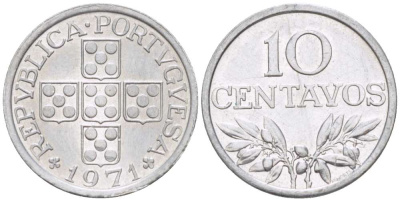 ПОРТУГАЛИЯ 10 СЕНТАВО 1971 KM 594 алюминий 4516-812