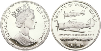 Остров Мэн 1 крона 1995 Авиация Второй Мировой войны - Commonwealth Boomerang CA - 13 KM 512a серебро PROOF 1530-1342