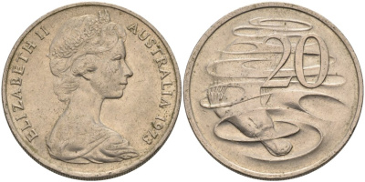Австралия 20 центов 1973 Елизавета II (1952-2022), утконос KM 66 медно-никель 4572-626