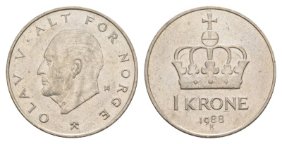 Норвегия 1 крона 1988 Улаф V (1957-1991) KM 419 медно-никель 4635-727