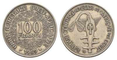 Западная Африка (BCEAO) 100 франков 1969 Центральный банк государств Западной Африки KM 4 никель 4642-317