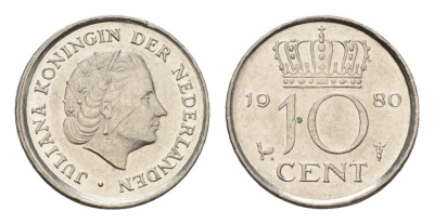 Нидерланды 10 центов 1980 Юлиана (1948-1980) KM 182 никель 192-1146