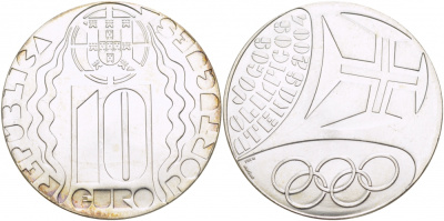 ПОРТУГАЛИЯ 10 ЕВРО 2004 ОЛИМПИЙСКИЕ ИГРЫ КМ 759 серебро UNC 06-255-21
