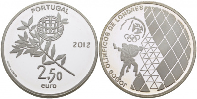 Португалия 2 1/2 евро 2012 XXX летние Олимпийские игры в Лондоне в 2012 году, борьба КМ 816 a серебро PROOF 11-041-23