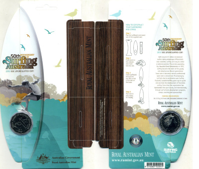 Австралия 50 центов 2013 50 лет виндсерфингу в Австралии, в оригинальном картонном буклете-трансформере KM NEW, медно-никель 4-5-2-13