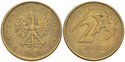 Польша 2 гроша 1998 MW KM 277, Parchimowicz 702e латунь 187-565