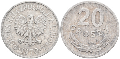 ПОЛЬША 20 ГРОШЕЙ 1970 MW KM А47 алюминий 106-442