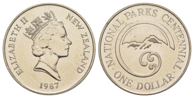 Новая Зеландия 1 доллар 1987 100 лет Национальному парку KM 65 медно-никель BU 00-1067-8-21
