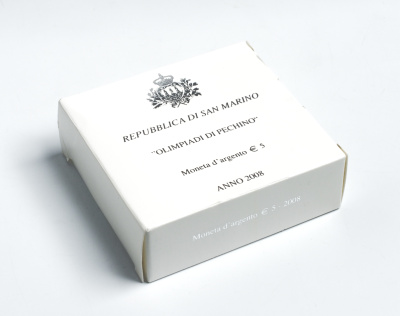 Сан-Марино 5 евро 2008 Олимпиада в Пекине, танец с лентами, в коробке с сертификатом KM 513 серебро PROOF 2-5-2-11