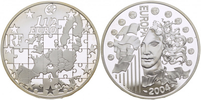 Франция 1 1/2 евро 2004 расширение Евросоюза KM 1391 серебро PROOF 01-168-33