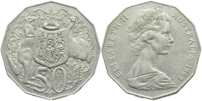 Австралия 50 центов 1969 Елизавета II (1952-2022), герб Австралии, кенгуру KM 68 медно-никель 4394-424