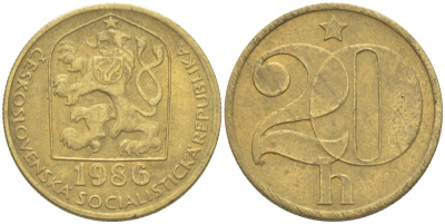 Чехословакия 20 геллеров 1986 KM 74 латунь 3309-728