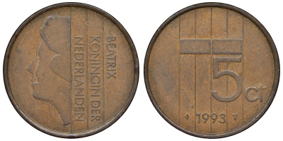 Нидерланды 5 центов 1993 Беатрикс KM 202 бронза 71-211