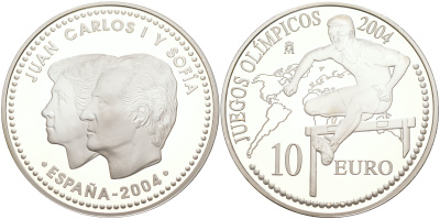Испания 10 евро 2004 XXVIII Летние Олимпийские игры 2004 года, бег с барьерами KM 1101 серебро PROOF 1074-9-11