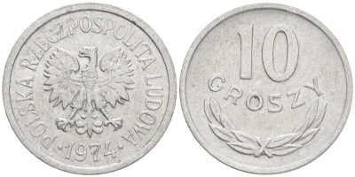 ПОЛЬША 10 ГРОШЕЙ 1974 КРЕМНИЦА KM АА47 алюминий XF 4528-827