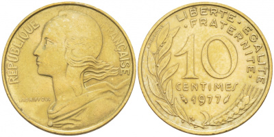 ФРАНЦИЯ 10 САНТИМОВ 1977 ТИП MARIANNE KM 929 медь алюминий никель 110-121