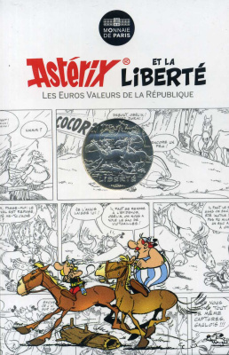 Франция 10 евро 2015 серия Астерикс и свобода, Астерикс и Обеликс скачут на лошадях, в оригинальном буклете KM NEW серебро UNC 1-4-3-24