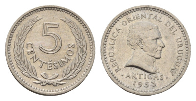 Уругвай 5 сентесимо 1953 KM 34 медно-никель 4643-713
