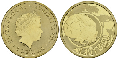 Австралия 1 доллар 2010 серия насекомые, божья коровка KM 1446 алюминиевая бронза UNC M42-10