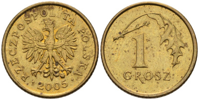 Польша 1 грош 2005 MW KM 276, Parchimowicz 701n латунь 4580-462