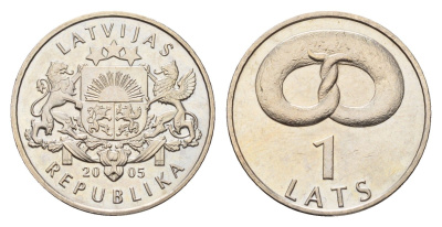 Латвия 1 лат 2005 Крендель KM 66 медно-никель UNC 4679-333