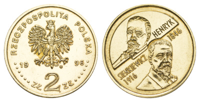 Польша 2 злотых 1996 MW, 150-летие со дня рождения писателя Генрика Сенкевича KM 315 нордик  UNC  413-5514