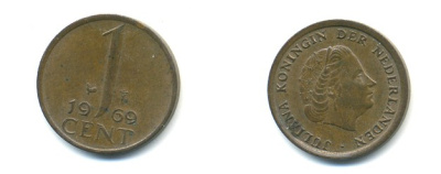 НИДЕРЛАНДЫ 1 ЦЕНТ 1969 ЮЛИАНА KM 180 бронза 80-962