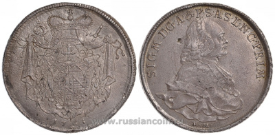 Австрия, Зальцбург 1 талер 1765 FM, Зигмунд фон Шраттенбах (1753-1771) Dav. 1259, KM 402 серебро 00-806-02