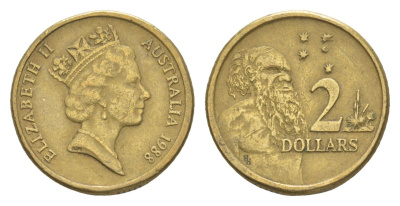 Австралия 2 доллара 1988 абориген, Елизавета II (1952-2022) KM 101 алюминиевая бронза 4652-235