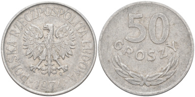 ПОЛЬША 50 ГРОШЕЙ 1974 MW KM 48.1 алюминий 106-514