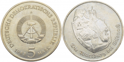 ГДР 5 марок 1983 А, Гете, Замок Вартбург в Эйзенахе, RARE, тираж 21000 экз. KM 86 медь цинк никель UNC 00-805-16