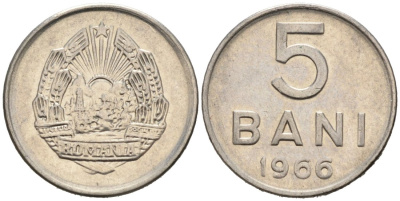 Румыния 5 бани 1966 год тип KM 92 сталь плакированная никелем 4564-644