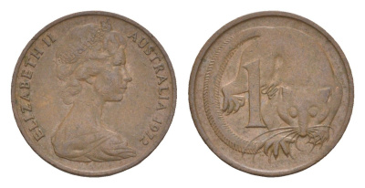 Австралия 1 цент 1972 Елизавета II (1952-2022), молодой портрет, опоссум KM 62 бронза 4655-1212