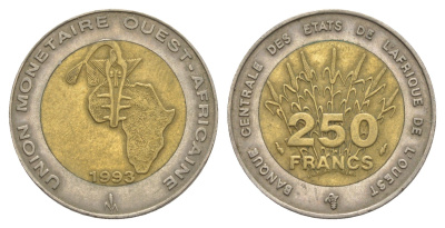 Западная Африка (BCEAO) 250 франков 1993 Центральный банк государств Западной Африки KM 13 биметалл 4642-346