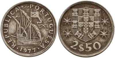 Португалия 2,5 эсукдо 1977 KM 590 медно-никель 4154-1033