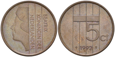 Нидерланды 5 центов 1992 Беатрикс (1980-2013) КМ 202 бронза    4602-523