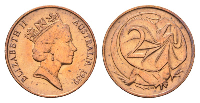Австралия 2 цента 1989 Елизавета II (1952-2022), плащеносная ящерица KM 79 бронза UNC 4669-563
