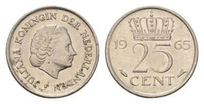 Нидерланды 25 центов 1965 Юлиана (1948-1980) KM 183 медно-никель 4611-1257