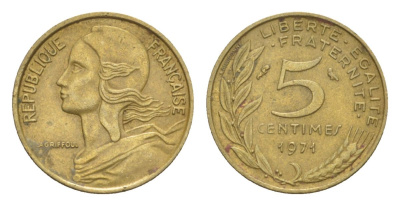 Франция 5 сантимов 1971 тип Morlon KM 933, Le Franc 125.7 алюминиевая бронза 4630-324