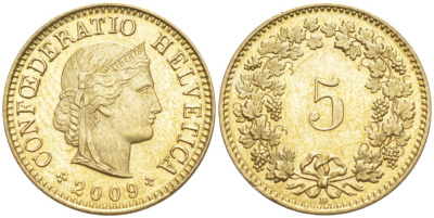ШВЕЙЦАРИЯ 5 РАППЕНОВ 2009 В KM 26с алюминий латунь 4181-859