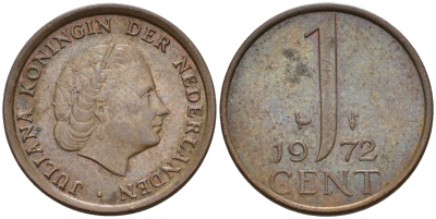 Нидерланды 1 цент 1972 Юлиана (1948-1980) КМ 180 бронза 4602-468