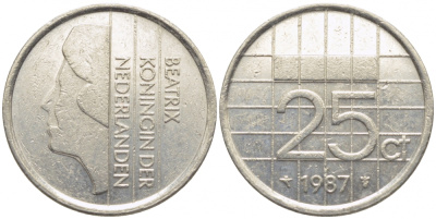 НИДЕРЛАНДЫ 25 ЦЕНТОВ 1987 БЕАТРИКС KM 204 никель 112-325
